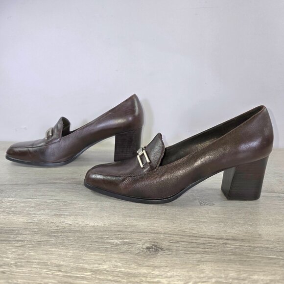 Aerosole Womens Brown Leather Loafers Shoes Sz 11B Office Pumps Block Heels - Picture 4 of 8